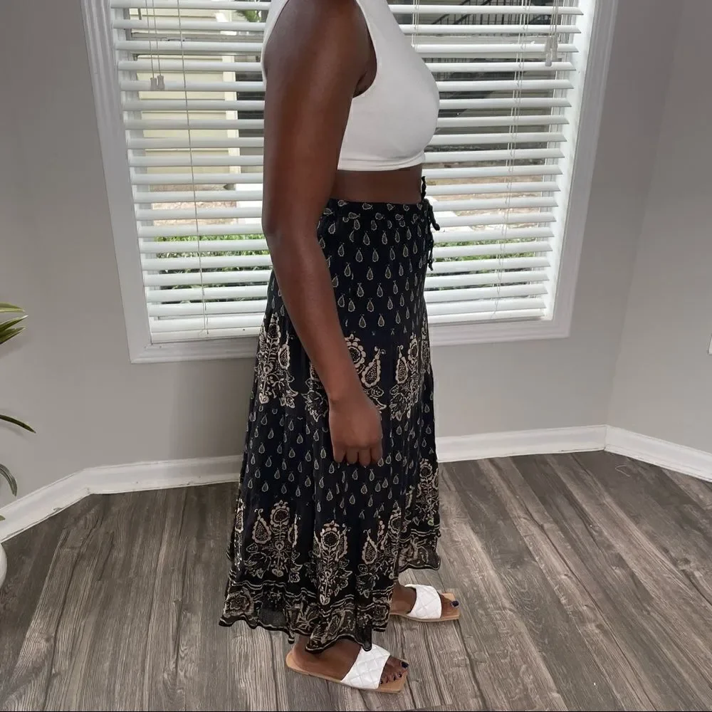 Lauren Ralph Lauren Floral Maxi Fare Skirt Paisley Elastic Waist Cotton Sz.MP